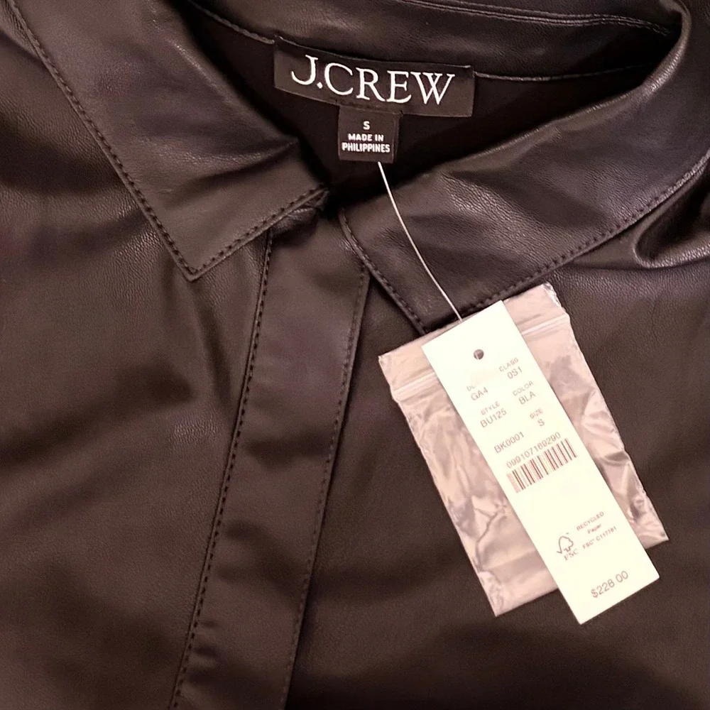 NWT!! J.‎ CREW Solid Black Button Front Faux Leather Dress Belted Vegan Small